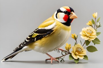 Fototapeta premiumElegant goldfinch isolated on transparent background for ornithology and nature-themed design projects 
