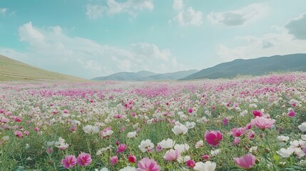 Serene Cosmos Field Against Mountainous Landscape