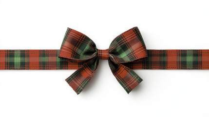 Red and green plaid ribbon curled into bow, perfect for festive decorations and gift wrapping. This charming accessory adds touch of holiday spirit
