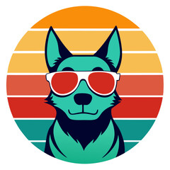 Stylish Sunset Dog Wearing Sunglasses for Circle Design and T-Shirts