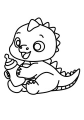 Cute cartoon illustration, a sketch with adorable dinosaur characters, this picture is suitable for children's coloring practice