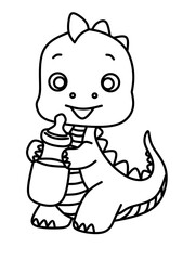 Cute cartoon illustration, a sketch with adorable dinosaur characters, this picture is suitable for children's coloring practice