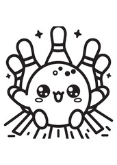 Coloring page design cute bowling ball smile 