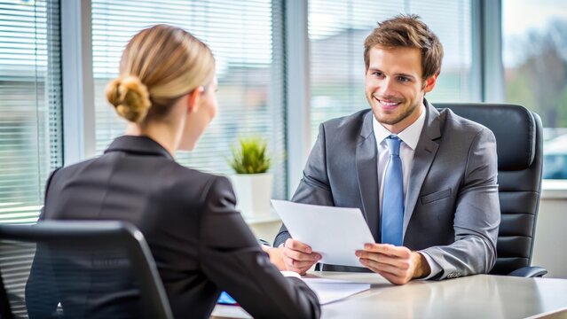 Professional recruiter interviewing a candidate in office setting, recruiting, hiring, interview, human resources, job