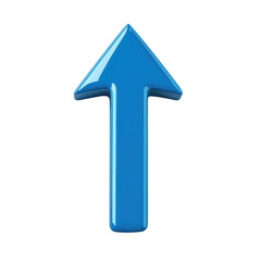 3D arrow pointing up, blue color, isolated on a transparent PNG white background