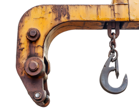 Close-Up of Industrial Crane Arm and Hook, Transparent PNG