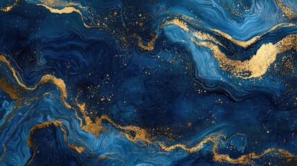 Fototapeta premium Swirling shades of blue and gold evoke feelings of calm and warmth, creating an abstract ocean scene that invites relaxation.