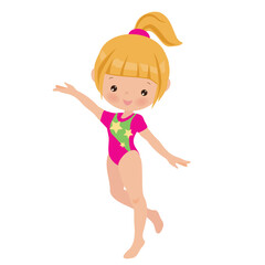 Cute little girl gymnast vector cartoon illustration
