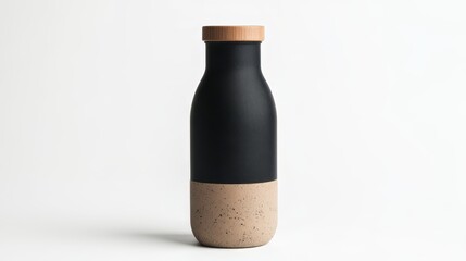 Stylish Modern Black and Beige Water Bottle with Wooden Cap