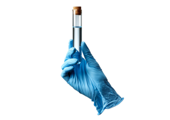 Hand Water Sample in Glove, Water Collection Test Tube Concept - Environmental Water Purity isolated on a transparent or white background.