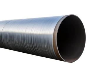 Horizontal large thick steel pipe isolated on transparent or white background