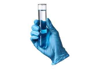 Hand Water Sample in Glove, Water Collection Test Tube Concept - Environmental Water Purity isolated on a transparent or white background.