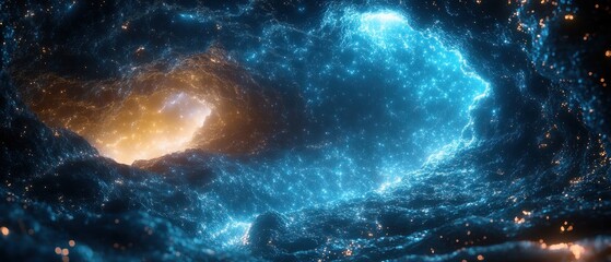 Futuristic Digital Landscape with Cyberpunk Aesthetics and High-Tech Mesh Network Design in Silver and Blue Gradients