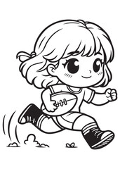 Coloring page design cute girl play soft ball run act 
