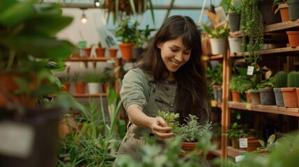 Businesswoman working in shop, AI generated image