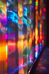 Fototapeta premium Abstract Vertical Laser Strips with Colorful Light Reflections on Glass Window