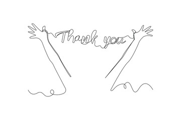 Thank you concept line art drawing. Minimalist thank you banner continuous outline vector isolated on white background.