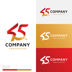 Happy 45 year anniversary for corporate celebration 45th made with gradient ribbon logo symbol icon flat stock vector design