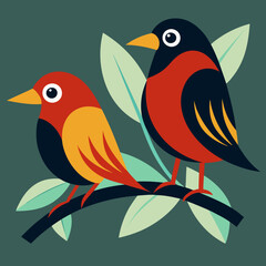 A stylized two birds perched on a branch