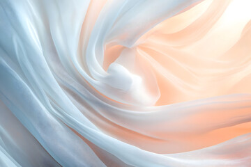 Obraz premium Abstract soft flowing fabric texture in pastel blue and peach tones, symbolizing elegance, serenity, and minimalistic beauty in modern design