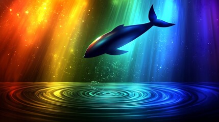 Mesmerizing Underwater Leap of a Majestic Marine Creature against a Vibrant Backdrop