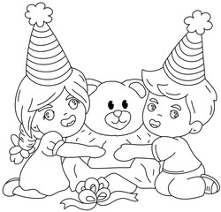 line drawing of children celebrating New Year