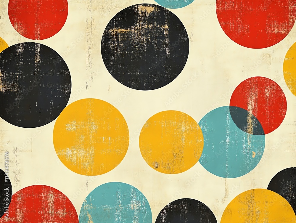 Poster Abstract design featuring colorful circles on a textured background.
