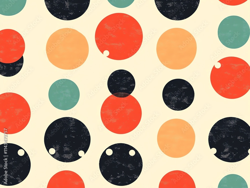 Poster A patterned design featuring colorful circles on a light background.