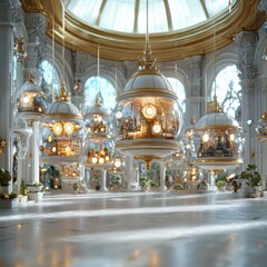 Fototapeta premium Elegant Interior Design with Decorative Hanging Lights and Glass Domes