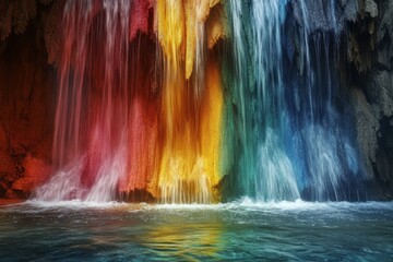 Waterfall with rainbow colors