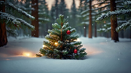 christmas tree with snow