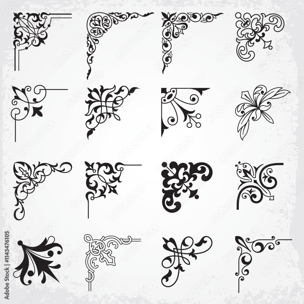 Canvas Prints vintage design elements corners for frames set 1