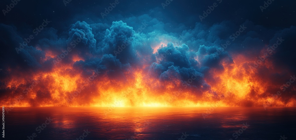 Aufkleber gradient abstract background blue orange dark glowing smooth texture wave dreamy composition