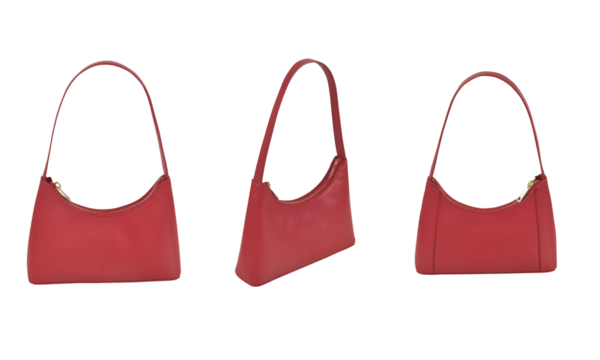 Set of women's classic handbag, fashion bag  transparent background, front and back view, Fashionable stylish red Shoulder Bag mockup