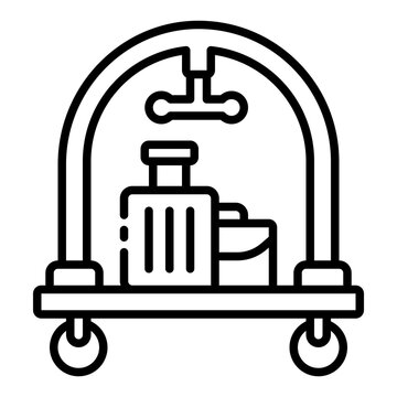 recommend clip art: Luggage cart service outline icon for transporting guest baggage