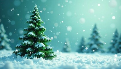 Fototapeta premium Abstract shapes of a Christmas tree in a snowy environment, winter wonderland, christmas tree, green