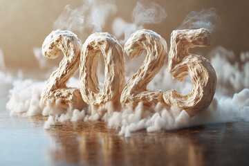 2025, a stunning presentation of frozen bold numbers made out of coffee-flavoured ice cream. (Generative AI)