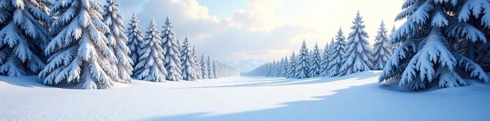 A vast expanse of white snow covering the ground in a frozen winter wonderland, forest, winter scenery