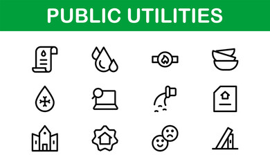 Public Utilities Icon Pack. Clean, Editable Line Icons for Energy, Water Supply, Waste Management, and Urban Infrastructure