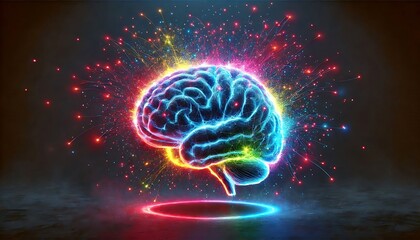 Abstract Colourful Human Brain explosion .Modern Science Neural Network Intelligence and Creativity, imagination ideas, innovation, and mental strength, abstract art
