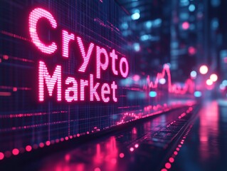 Sleek Metallic Crypto Market Over Blockchain-Inspired Background Reflects Modern Digital Finance Trends
