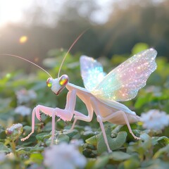 Enchanted Insect with Colorful Wings in Natural Sunlit Setting