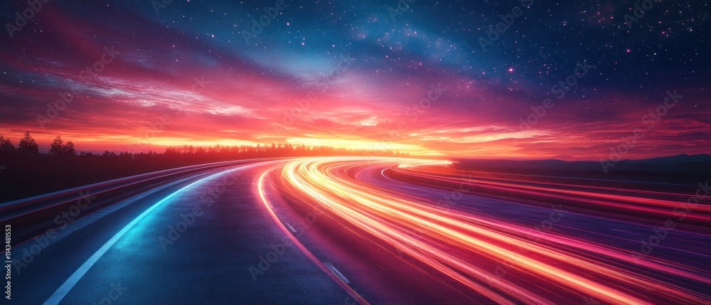 Fototapete motorsport racing dynamic background with neon light trails and speedway blur for app and website de