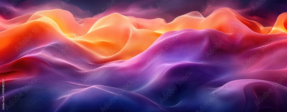 Poster vibrant abstract sculpture with smooth gradients of purple and orange light in minimalistic style