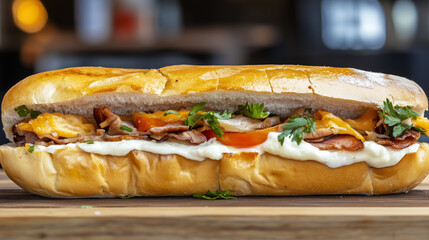 Gourmet sandwich close-up presentation  
