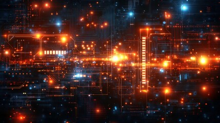 Obraz premium Abstract digital background with glowing lines and particles representing technology and data flow.