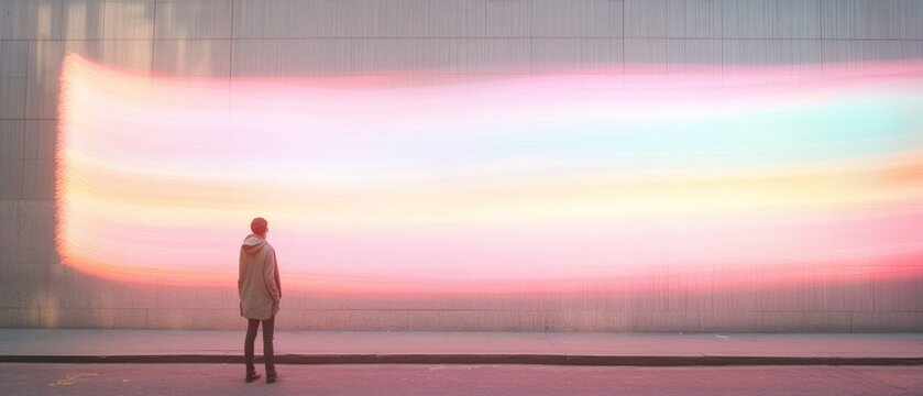 Dynamic Neon Street Art Projection on Urban Wall at Night