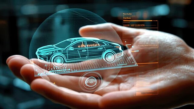 Hand Holding Digital Car Hologram