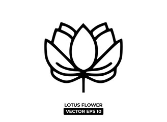 Simple line art illustration of a lotus flower, suitable for graphic design projects.