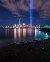 Manhattan view tih memorial light at night